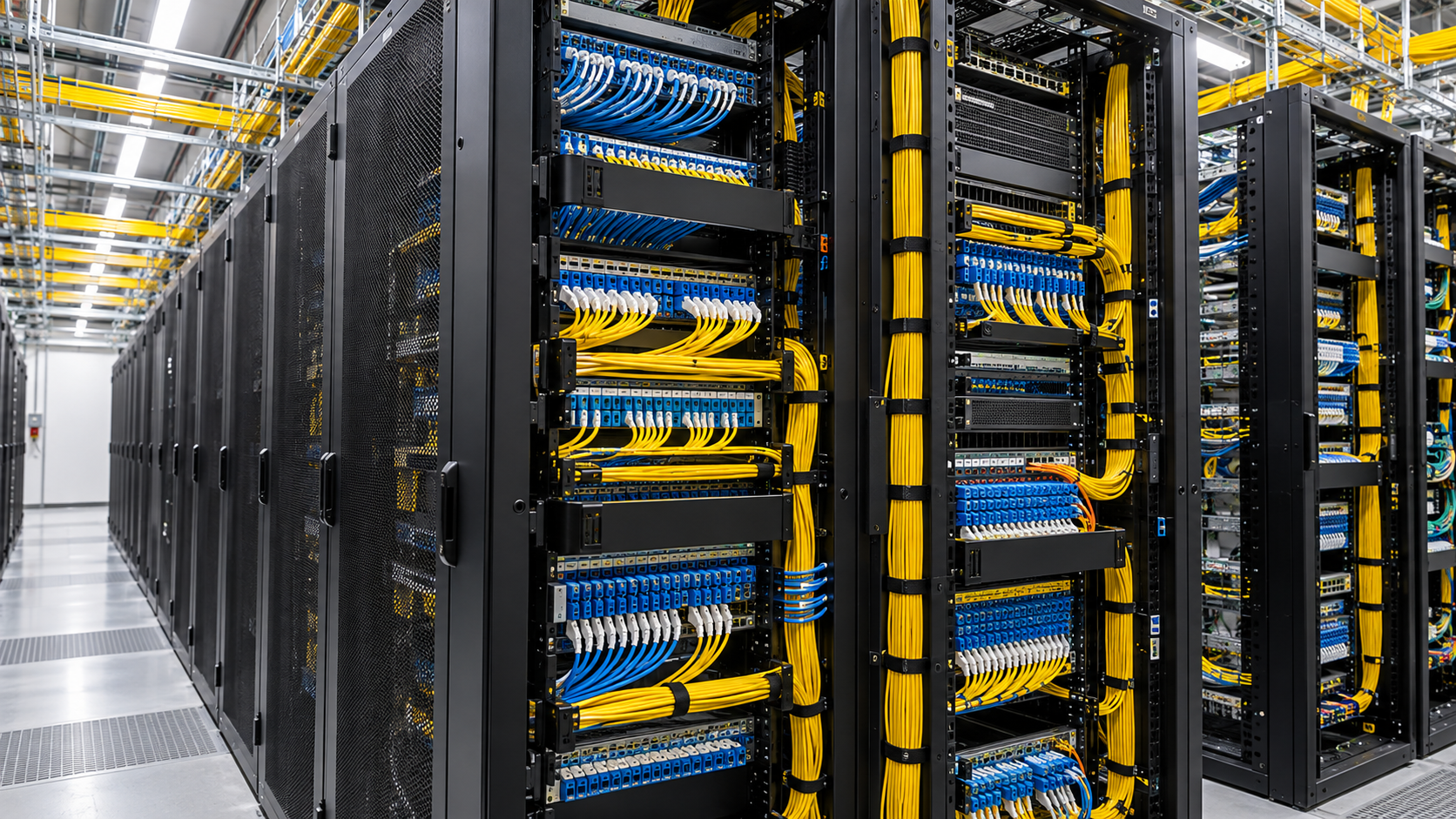 Data-center racks with organized fiber cabling